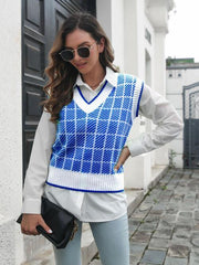 Plaid V-Neck Sweater Vest - Trendsi