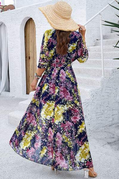 Printed Tied Half Sleeve Slit Dress - Trendsi - Flyclothing LLC