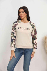 Camouflage Raglan Sleeve Sweatshirt - Trendsi