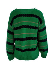 Striped Round Neck Long Sleeve Sweater - Flyclothing LLC