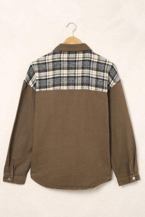 Plaid Collared Denim Jacket - Trendsi - Flyclothing LLC