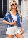 Distressed Raw Hem Button Up Denim Jacket - Trendsi