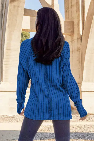 Basic Bae Full Size Ribbed Round Neck Long Sleeve Knit Top - Trendsi - Flyclothing LLC
