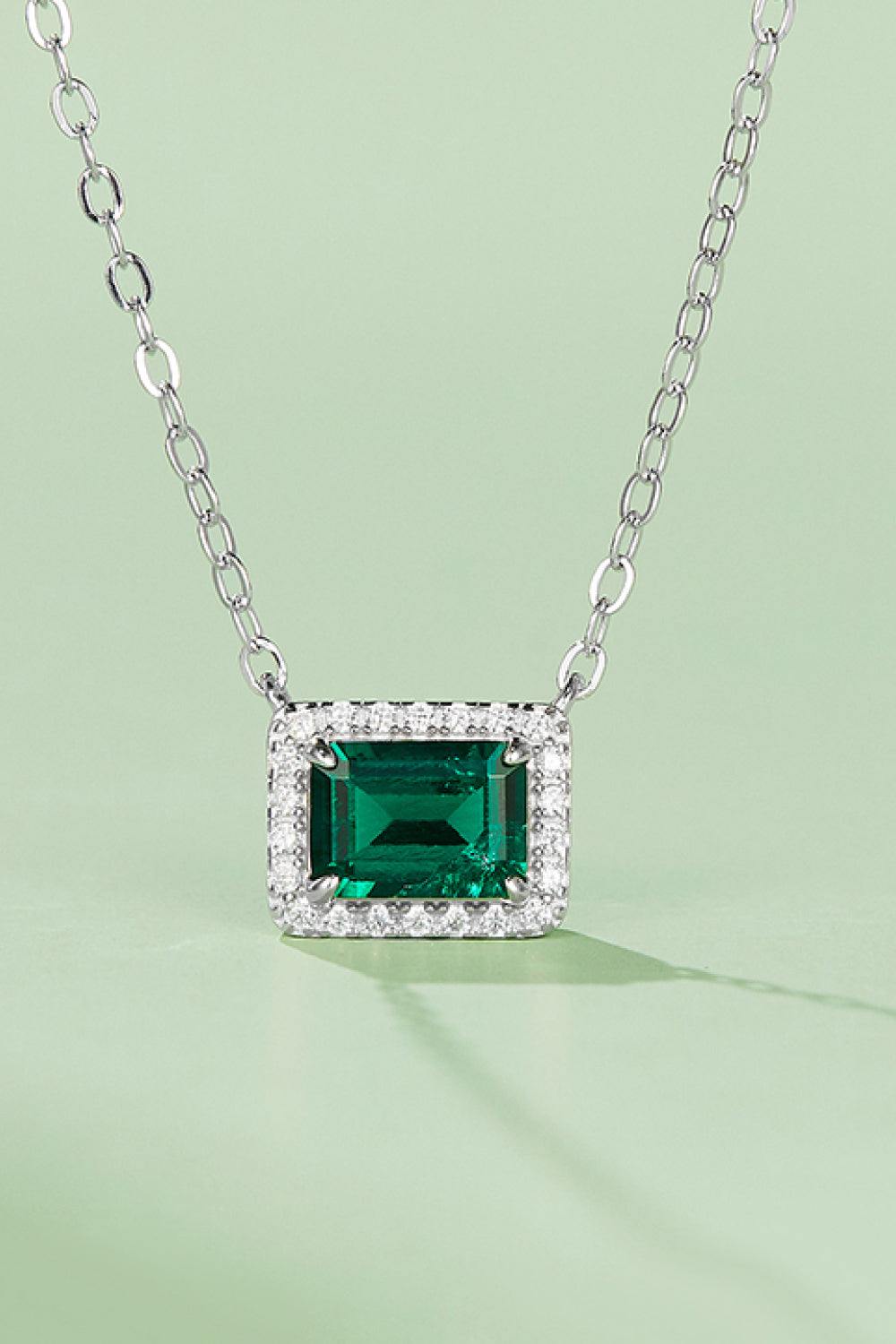 Lab-Grown Emerald Rectangle Pendant Necklace - Trendsi