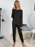 Round Neck Top and Drawstring Pants Lounge Set - Trendsi - Flyclothing LLC