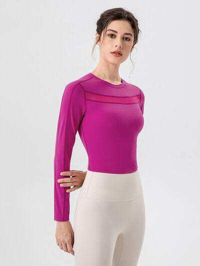 Round Neck Long Sleeve Active T-Shirt - Trendsi - Flyclothing LLC