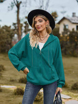 Zip Up Drawstring Long Sleeve Hooded Jacket - Trendsi - Flyclothing LLC