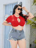 Plus Size Cropped Cutout Twisted Front Short Sleeve Blouse - Trendsi - Flyclothing LLC