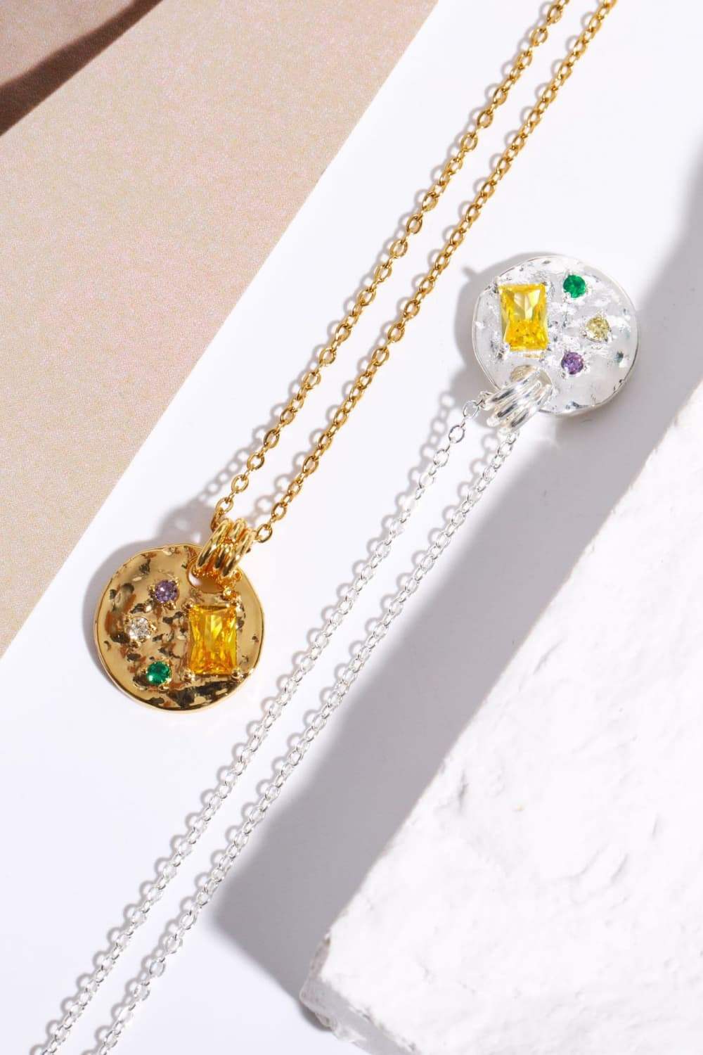 Inlaid Multicolored Zircon Round Pendant Copper Necklace - Trendsi - Flyclothing LLC