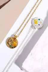 Inlaid Multicolored Zircon Round Pendant Copper Necklace - Trendsi - Flyclothing LLC