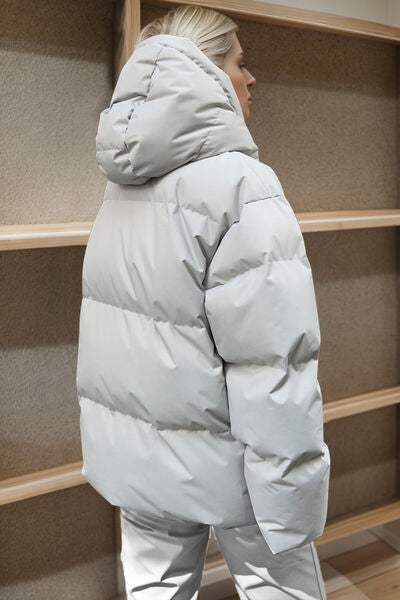 Pocketed Zip Up Hooded Puffer Jacket - Trendsi - Flyclothing LLC
