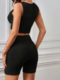 Wide Strap Tank and High Waist Shorts Set - Trendsi - Flyclothing LLC