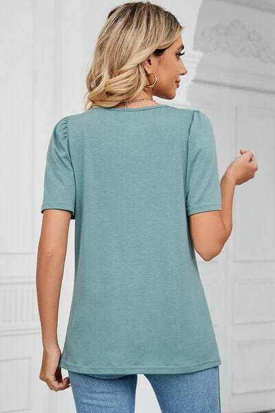 Square Neck Short Sleeve T-Shirt - Trendsi - Flyclothing LLC