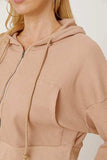 Waffle-Knit Drawstring Zip Up Hoodie - Trendsi - Flyclothing LLC