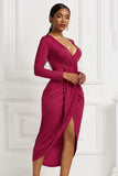 High-low Ruched Surplice Long Sleeve Dress - Trendsi - Flyclothing LLC