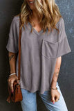 Textured V-Neck Dropped Shoulder T-Shirt - Trendsi - Flyclothing LLC