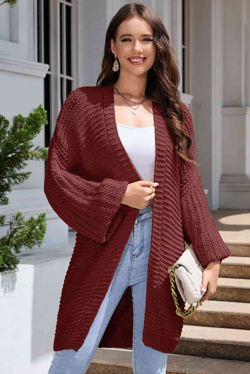 Open Front Longline Cardigan - Trendsi - Flyclothing LLC