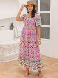 Plus Size Printed Square Neck Ruffle Hem Dress - Trendsi - Flyclothing LLC