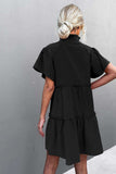 Frill Trim Smocked Tie Neck Dress - Trendsi - Flyclothing LLC