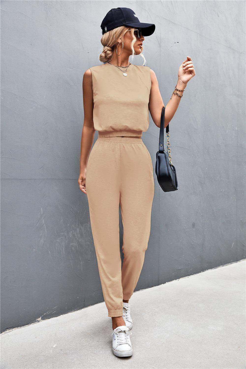 Sleeveless Top and Joggers Set - Trendsi - Flyclothing LLC