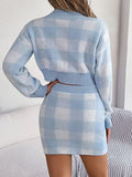 Plaid Round Neck Top and Skirt Sweater Set - Trendsi