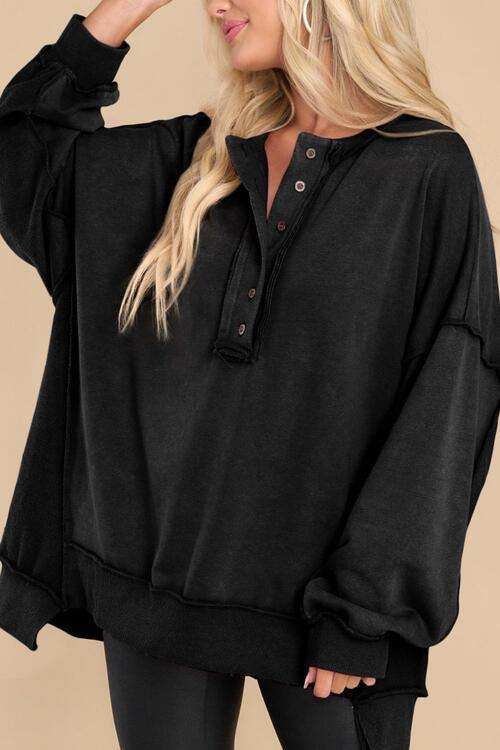 Buttoned Dropped Shoulder Sweatshirt - Trendsi - Flyclothing LLC
