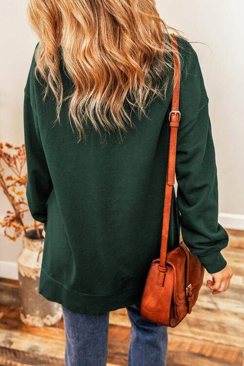 Round Neck Drop Shoulder Slit Sweatshirt - Trendsi - Flyclothing LLC