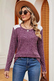Eyelet Ribbed Round Neck Long Sleeve T-Shirt - Trendsi - Flyclothing LLC