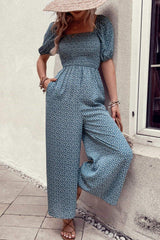 Printed Square Neck Jumpsuit with Pockets - Trendsi - Flyclothing LLC