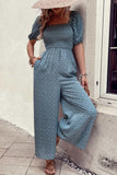 Printed Square Neck Jumpsuit with Pockets - Trendsi