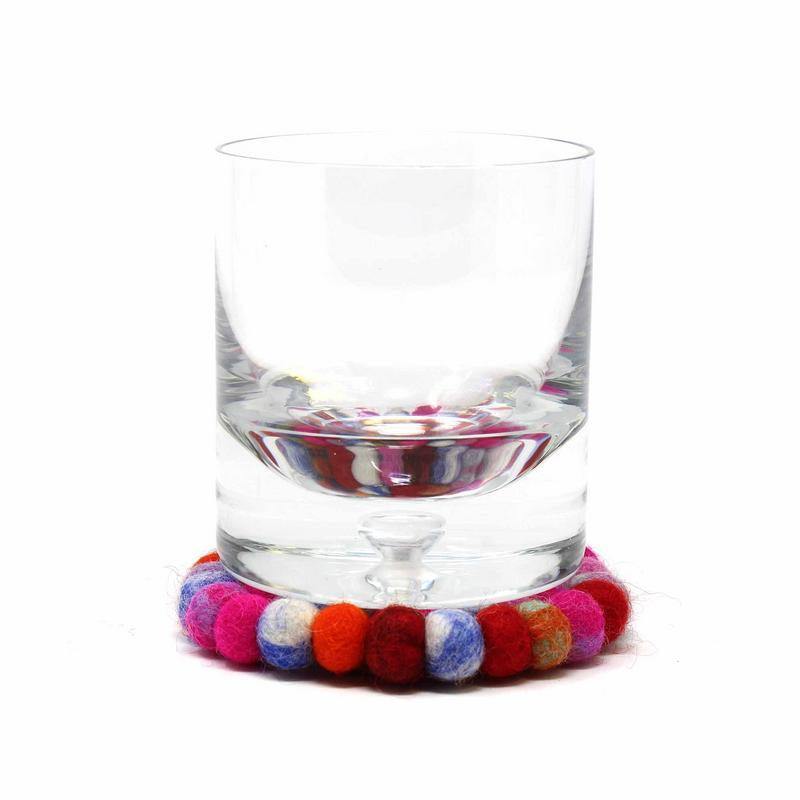 Hand Crafted Felt Ball Coasters from Nepal: 4-pack, Rainbow - Global Groove (T) - Global Groove