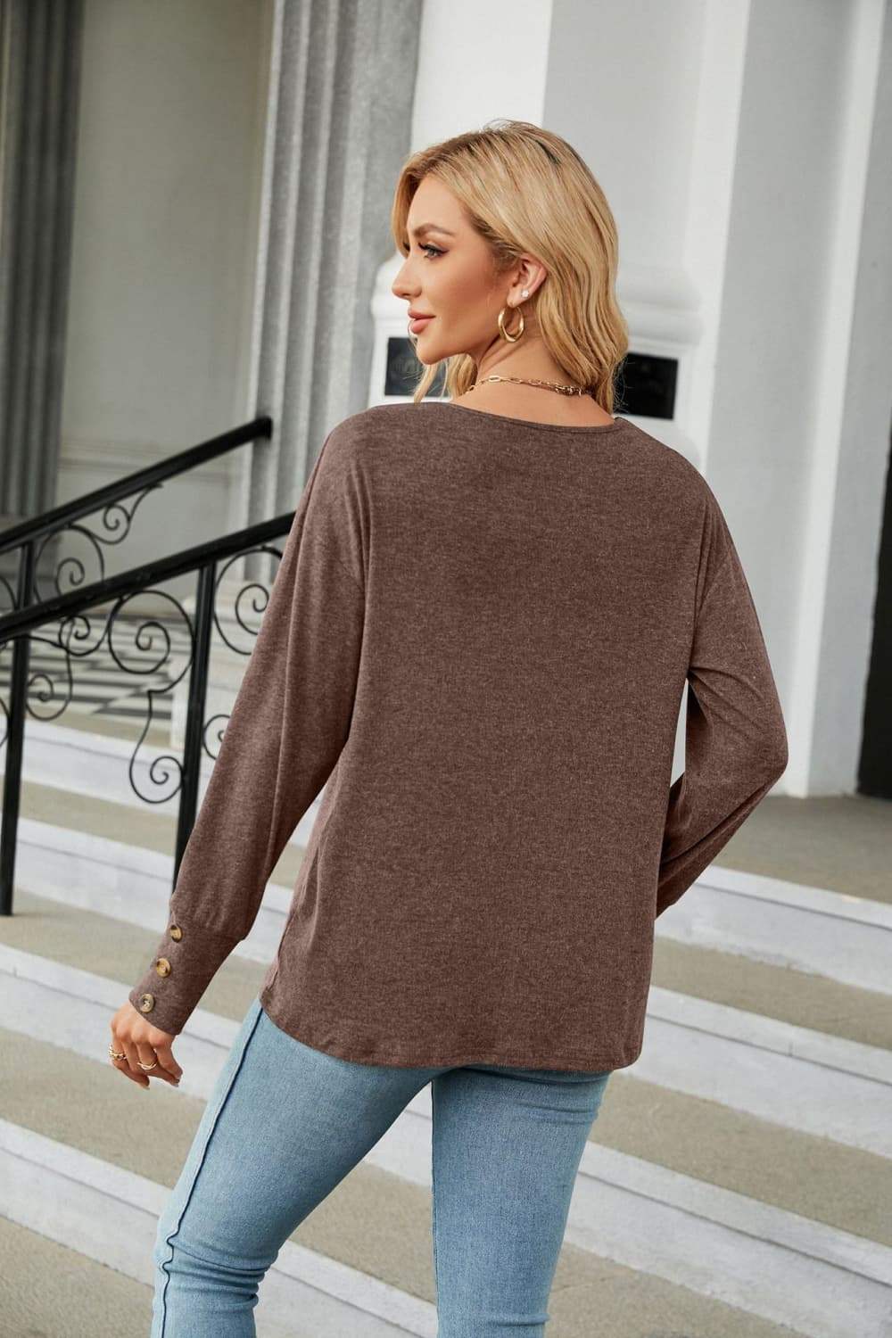 V-Neck Long Sleeve T-Shirt - Trendsi - Flyclothing LLC