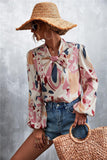 Printed Tie Neck Puff Sleeve Blouse - Trendsi