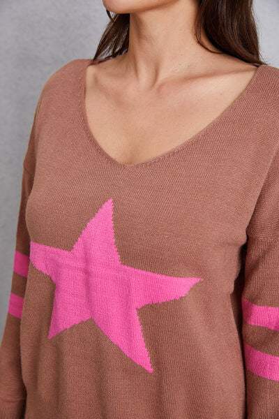 Star Scoop Neck Dropped Shoulder T-Shirt - Trendsi - Flyclothing LLC