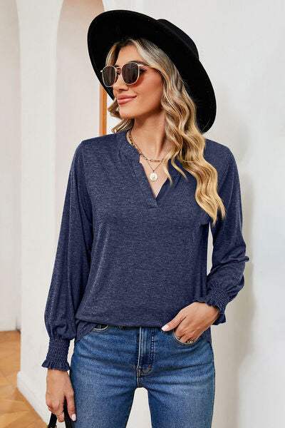 Notched Lantern Sleeve T-Shirt - Trendsi - Flyclothing LLC