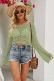 Openwork Round Neck Dropped Shoulder Knit Top - Trendsi - Flyclothing LLC