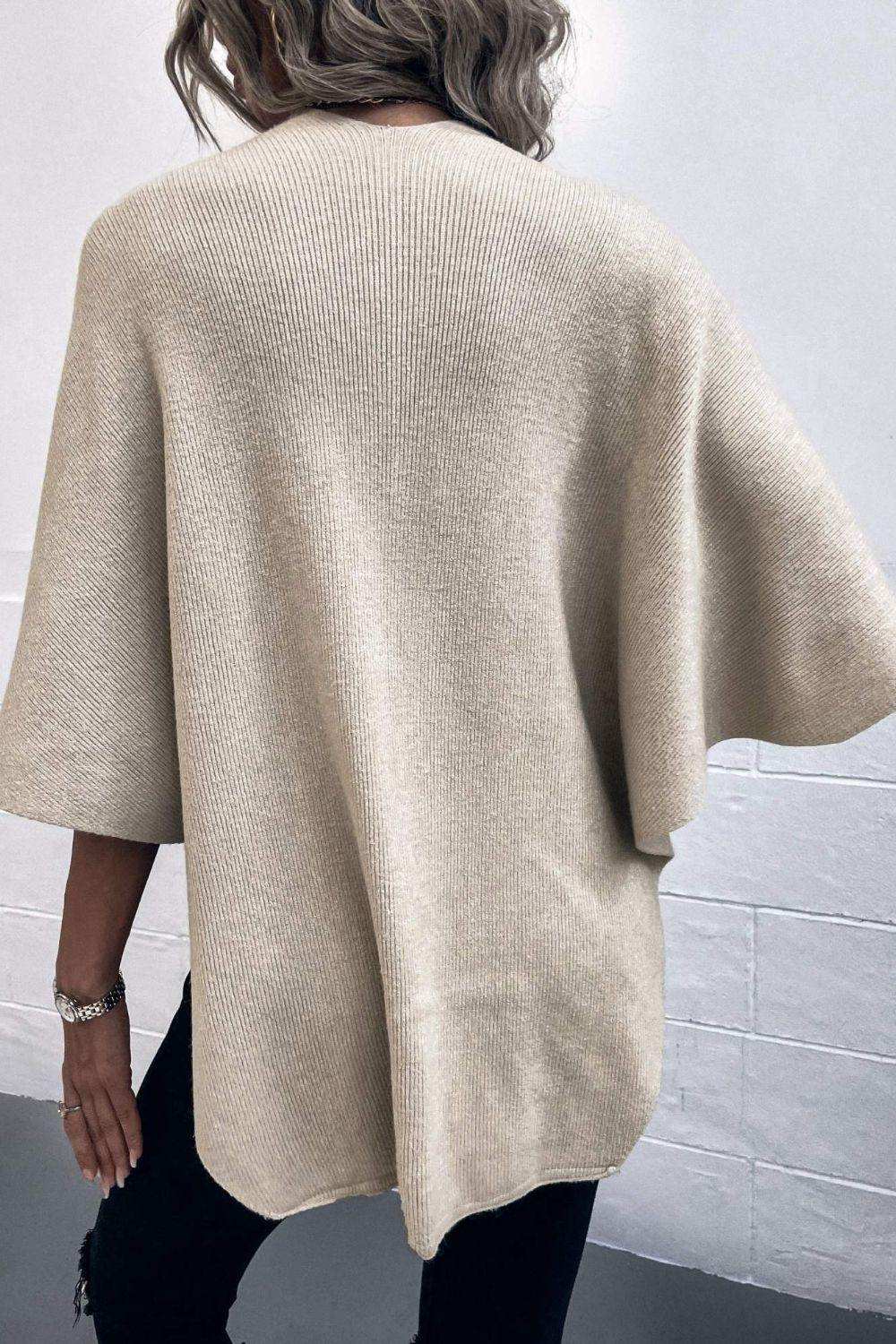 Surplice Neck Pom-Pom Trim Poncho - Trendsi - Flyclothing LLC