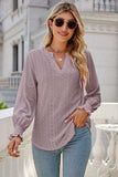 Eyelet Notched Lantern Sleeve T-Shirt - Trendsi - Flyclothing LLC