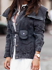 Collared Neck Button Down Denim Jacket - Trendsi
