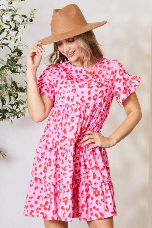 Double Take Short Flounce Sleeve Tiered Dress - Trendsi - Flyclothing LLC