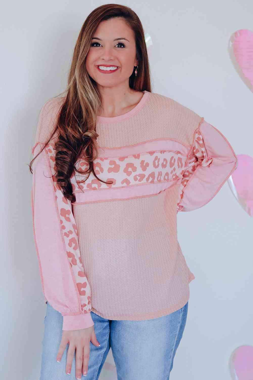 Leopard Exposed Seam Blouse - Trendsi - Flyclothing LLC