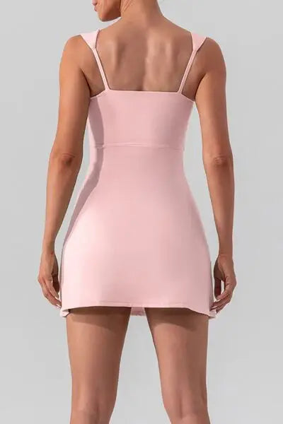 Square Neck Sleeveless Slit Mini Active Dress - Trendsi - Flyclothing LLC