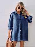 Raw Hem Button Up Denim Dress - Trendsi - Flyclothing LLC