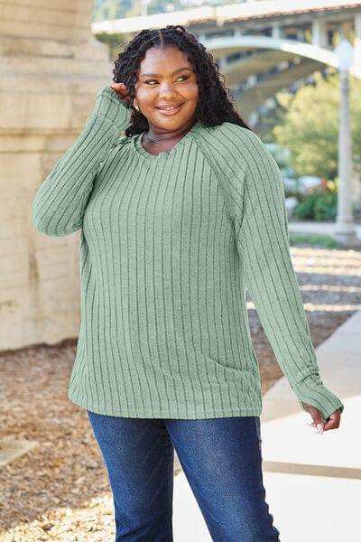 Basic Bae Full Size Ribbed Round Neck Long Sleeve Knit Top - Trendsi - Flyclothing LLC