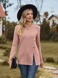 Decorative Button Slit Long Sleeve T-Shirt - Trendsi