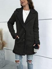 Contrast Button Up Lapel Collar Long Sleeve Coat - Trendsi