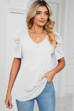 Heathered V-Neck Puff Sleeve T-Shirt - Trendsi - Flyclothing LLC