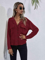 Collared Neck Button Down Shirt - Trendsi