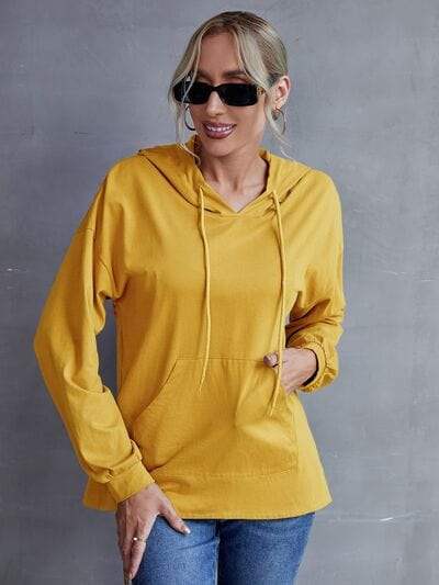 Drawstring Pocketed Dropped Shoulder Hoodie - Trendsi - Flyclothing LLC