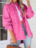 Button Down Raw Hem Denim Jacket - Trendsi - Flyclothing LLC